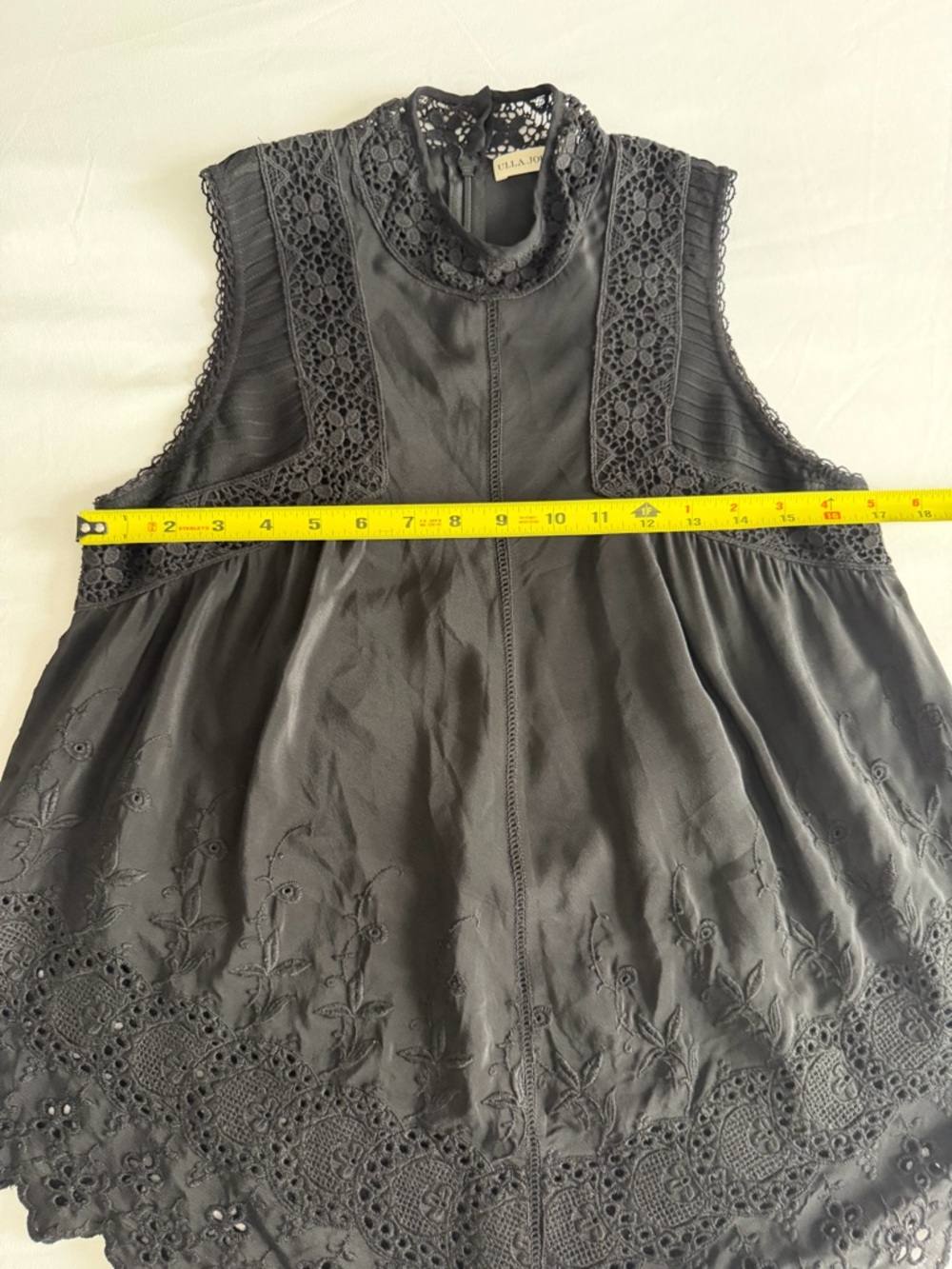 Ulla Johnson "Litsa" 100% Silk Lace High Neck Black Raven Sleeveless Top Blouse - Picture 16 of 17
